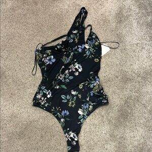 Green and Black Asymmetrical Swim Bodysuit